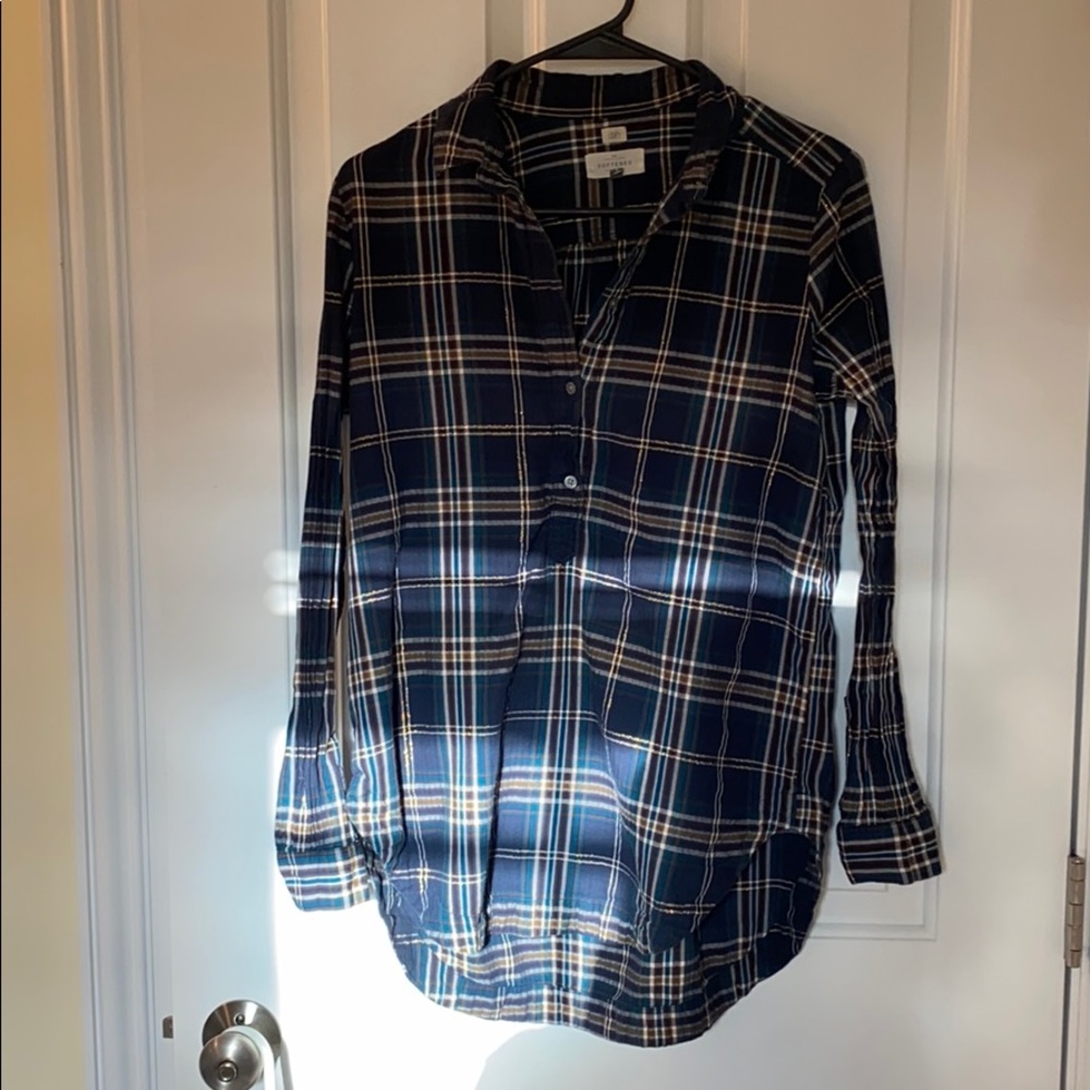 Loft collared tunic plaid gold detail